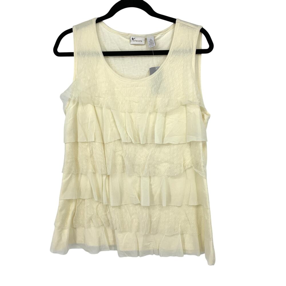 Chicos Heirloom Tiered Lace Tank Top Womens Size 3 US Sz XL Cream NEW